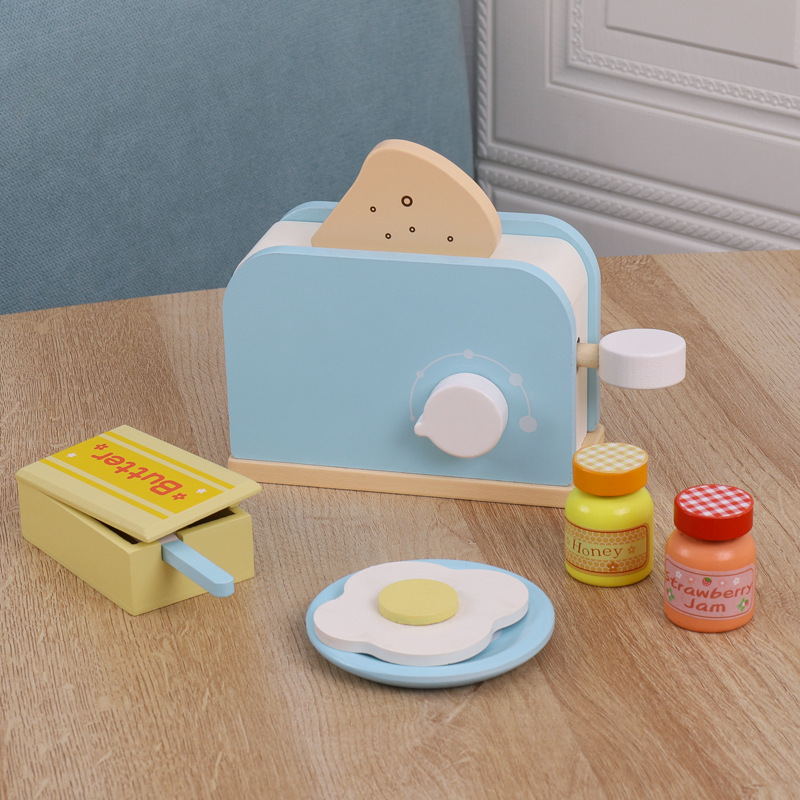 Picture of Children's Educational Toys Wooden Simulation Play House Kitchen Toy Set Coffee Machine Bread Machine Microwave Oven Toy