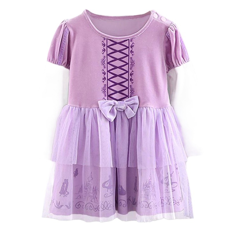 2025 New Foreign Trade Children's Clothing Spring and Autumn Pure Cotton Long Sleeve Girls Mermaid Snow White Dress Velvet Skirt