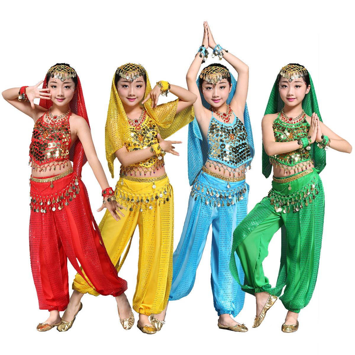 Children's Ring Bra Highlights Pants Children's Belly Dance suit Children's Indian Dance Performance Costume Performance suit