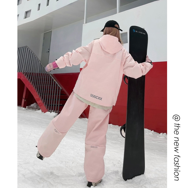 Picture of Pink Internet Red New Hooded Waterproof Zipper Velcro for Men and Women Couple Warm Ski Suit suit