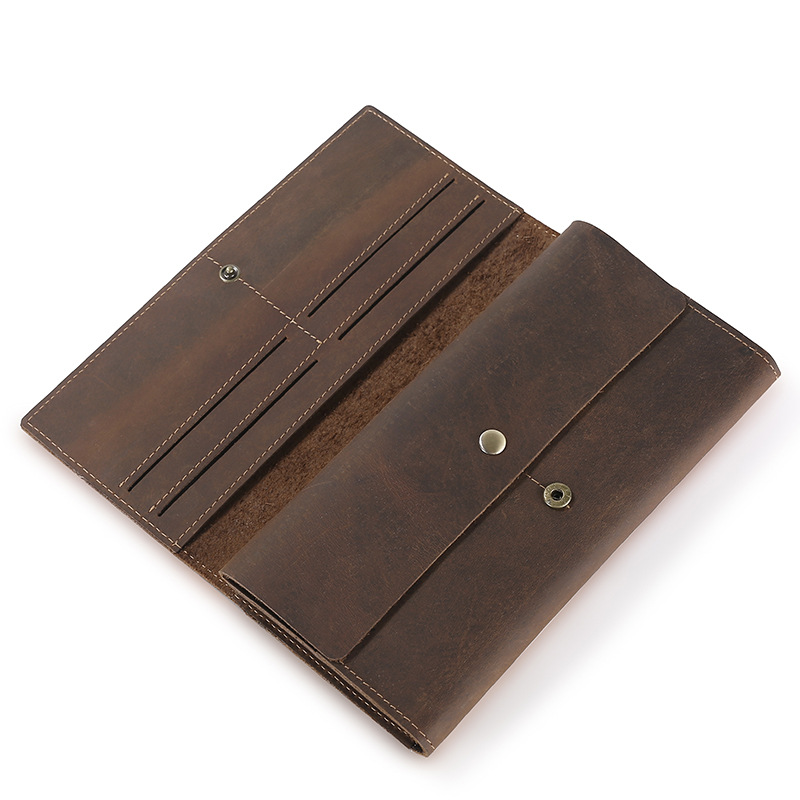 Picture of Wholesale multi-functional tri-fold wallet men's genuine leather vintage clutch explosive large capacity crazy horse leather long wallet