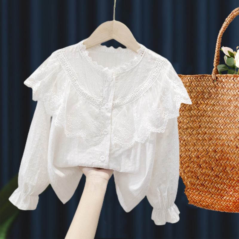 Picture of Shirt lace white girl's bottoming shirt top middle and small children's clothing student long sleeve middle and big children's inner wear overseas