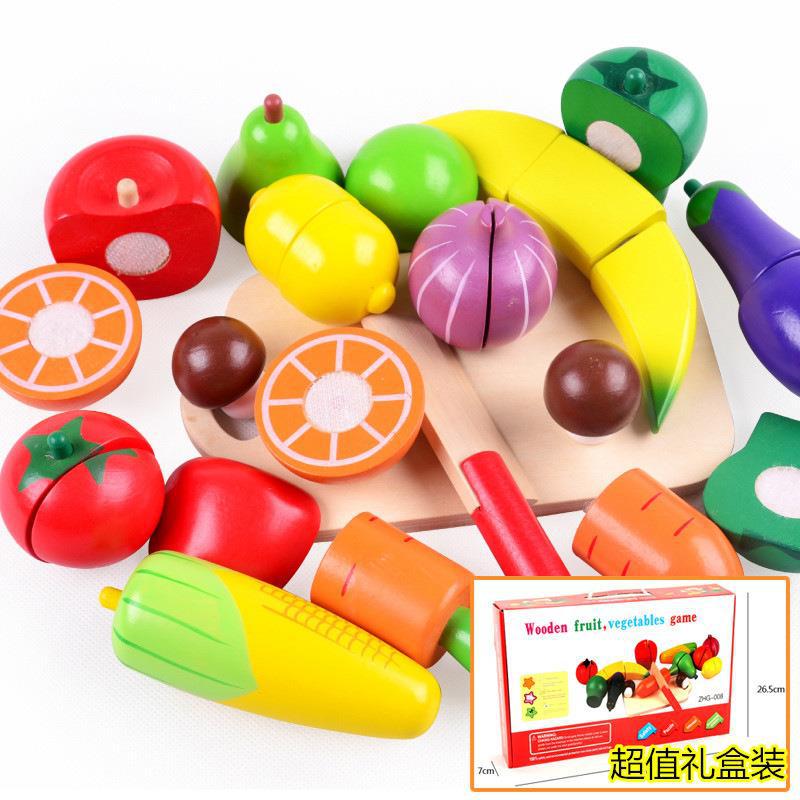 Picture of Children's Play House toy wooden magnetic vegetable fruit cutting kitchen mini toy model