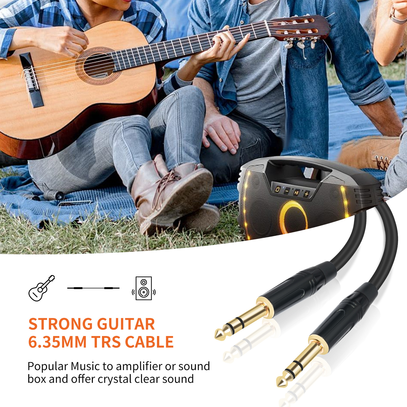 Picture of Cross-border metal gold-plated plug stereo 6.35mm TRS male-to-male 1/4 guitar mixer audio cable