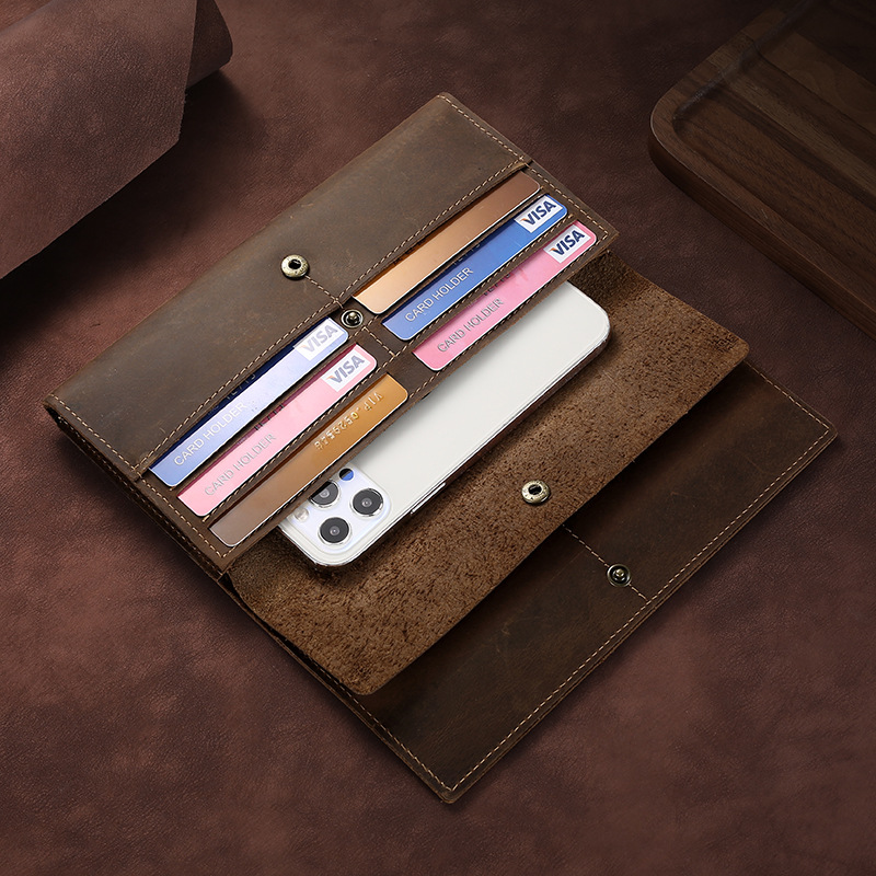 Picture of Wholesale multi-functional tri-fold wallet men's genuine leather vintage clutch explosive large capacity crazy horse leather long wallet