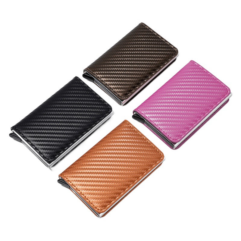 Carbon fiber automatic pop-up card holder PU card case wallet RFID anti-theft anti-scanning aluminum metal aluminum case card holder