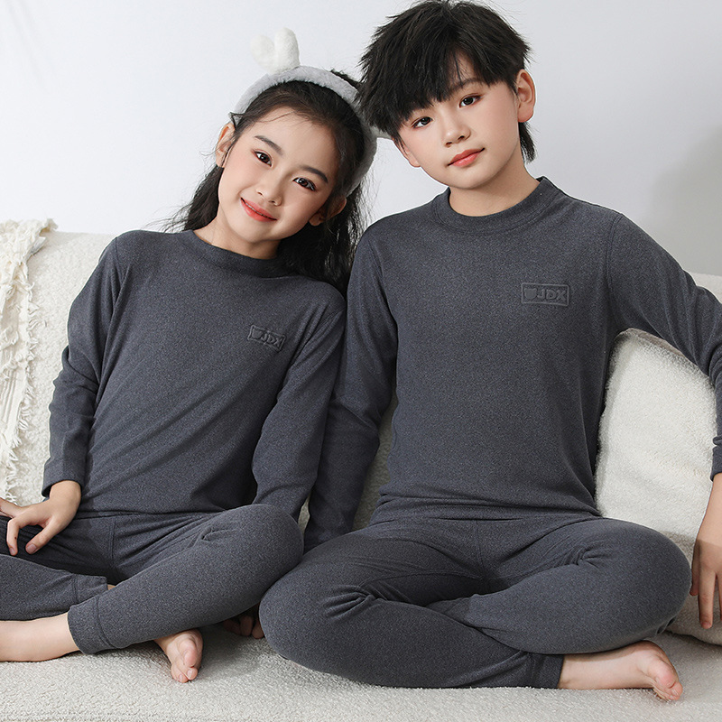 Picture of Children's underwear suit boys' brushed long johns girls' brushed bottoming honeycomb baby homewear pajamas