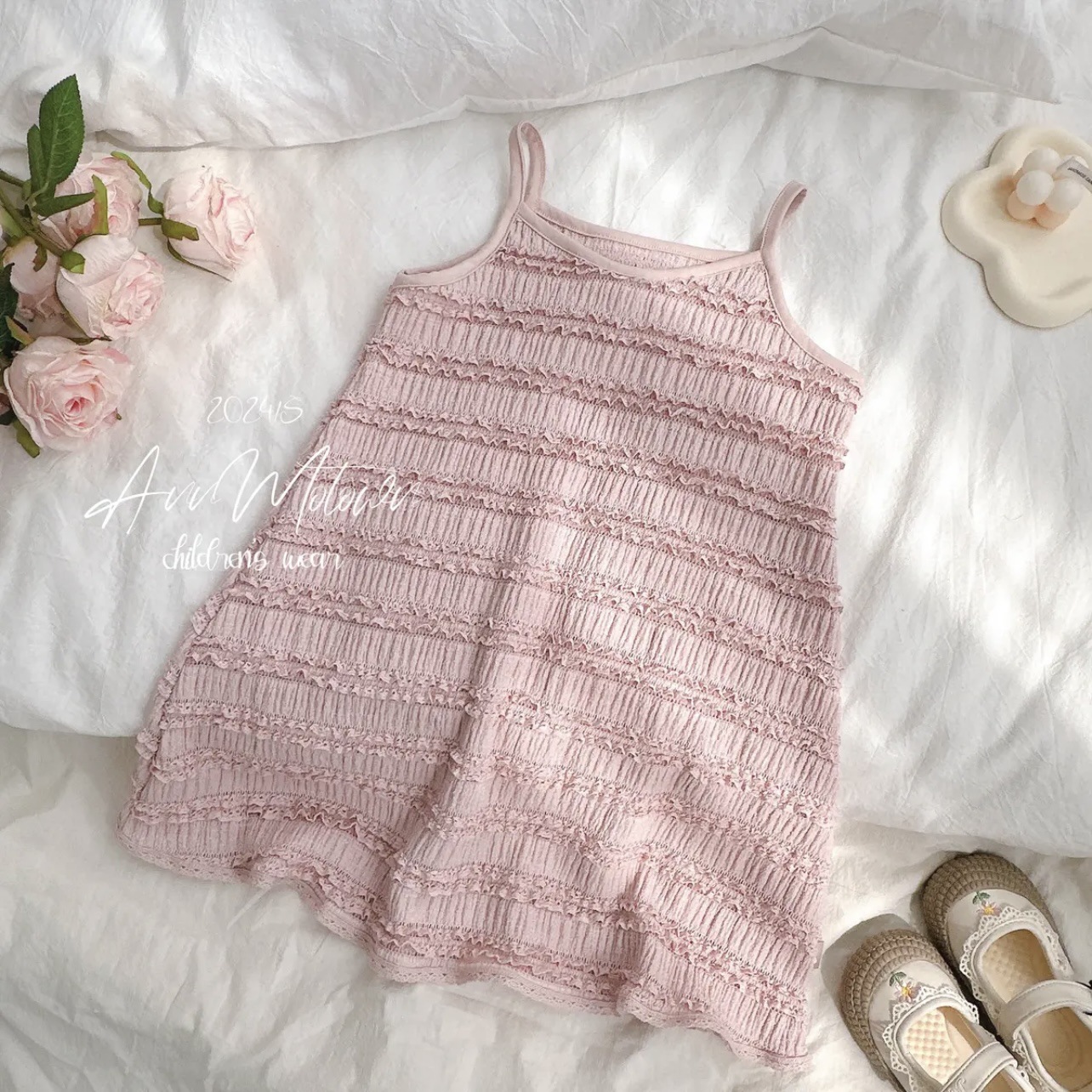 Picture of Girls dress 2024 spring and summer new Western princess style baby sweet children's solid color all-match suspender dress
