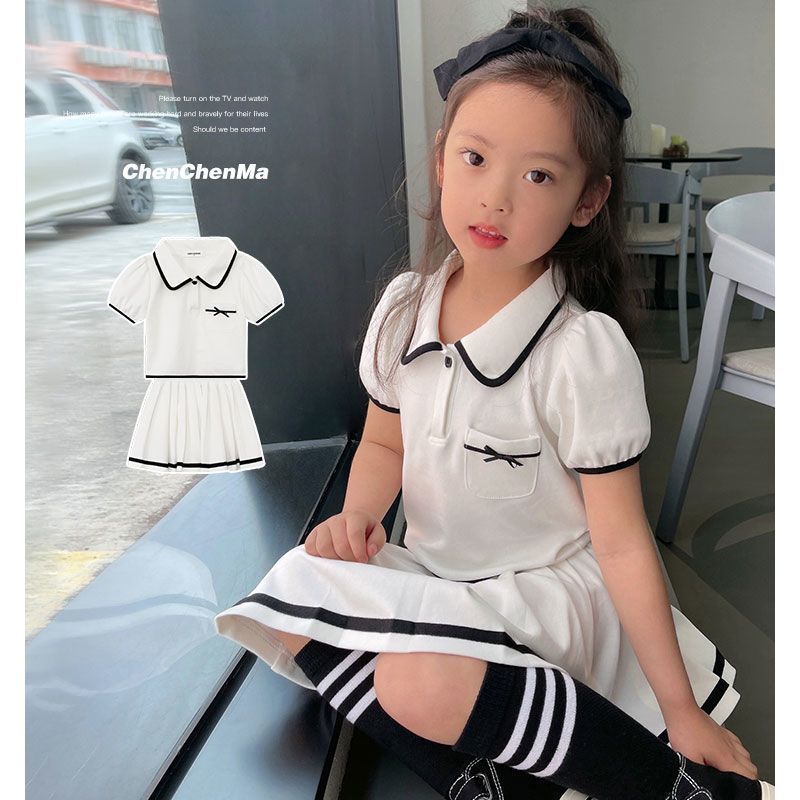 Picture of Children's Casual Suit 2025 Summer New Fashion Girls Sportswear Short-Sleeved Skirt Two-Piece Set Thin Trendy