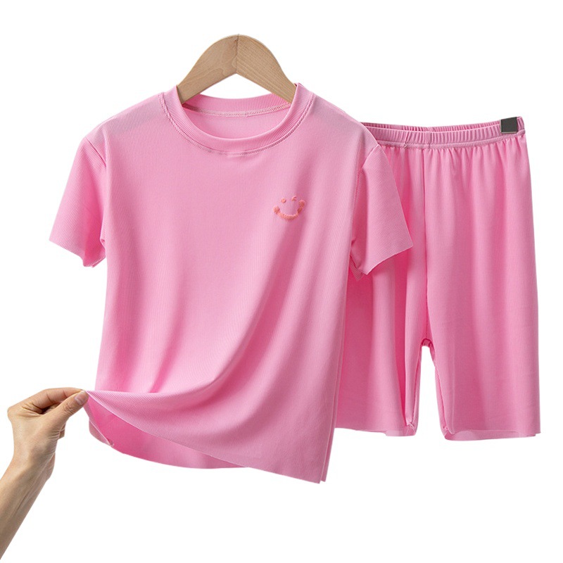 Girls' Pajamas Summer Ice Silk Short-sleeved Shorts Children's Summer Medium and Large Children's Thin Summer Home Clothes Set