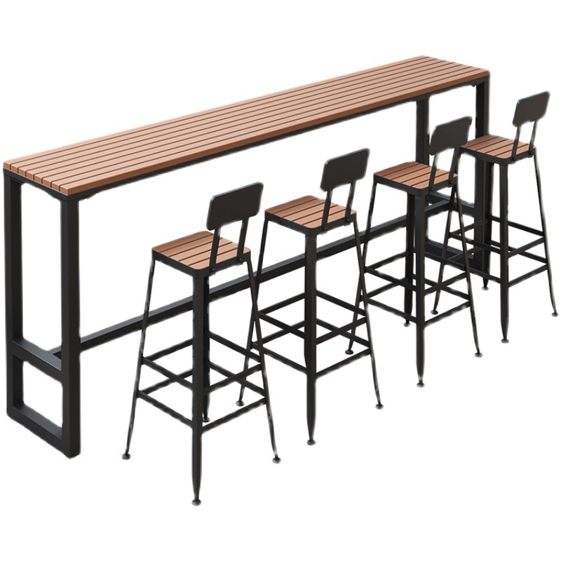 Picture of Outdoor Coffee Shop Wall Narrow Table Outdoor Leisure Bar Table and Chair Combination Waterproof Sunscreen Balcony Long Table and Chair