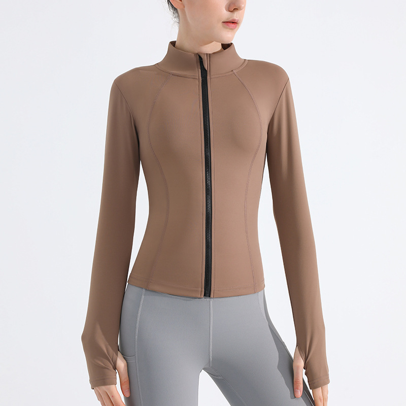 Picture of Autumn and Winter Sports Yoga Clothes Can Be Worn Outside Jacket Women's Elastic Zipper Outdoor Running Fitness Sweatshirt Stand Collar