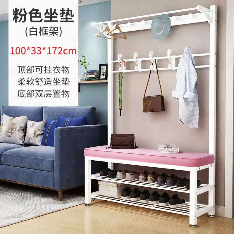 Picture of Shoe Changing Stool Coat Rack Floor Integrated Living Room Bedroom Hanger Door Soft Bag Sitting Simple Shoe Cabinet Rack