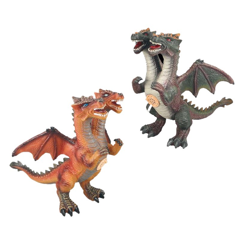 Large Sounding Dinosaur Model Magic Dragon Dragon Double Dragon Soft Rubber Model Dinosaur Children's Toy Stall Supply