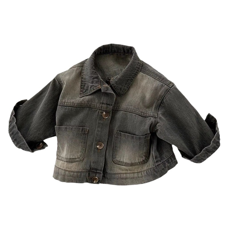 Children's clothing ins Korean style spring new jacket men's and women's fashionable handsome retro lapel washed Denim coat