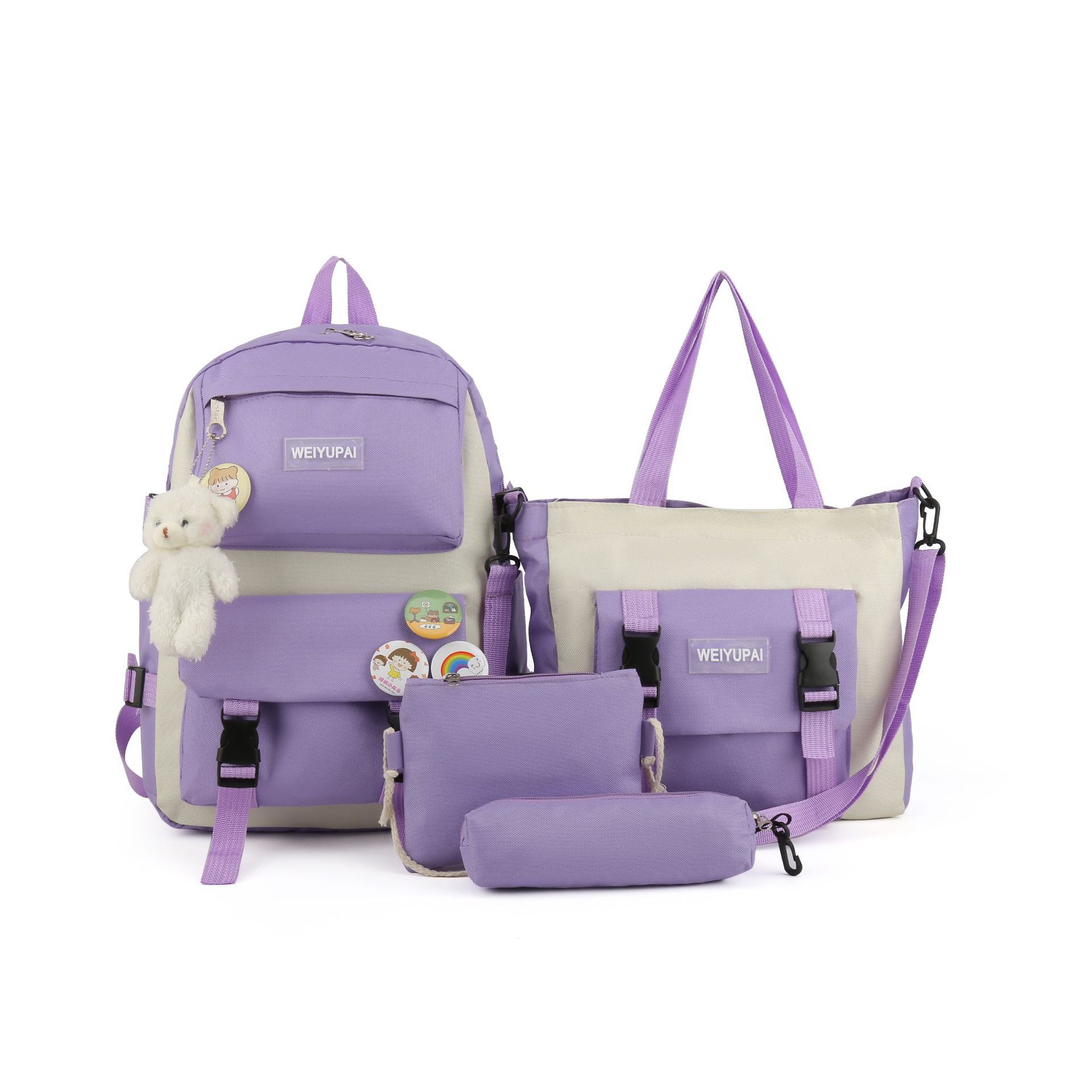 Picture of Weiyu Pie Hot Selling Canvas Student Backpack Korean Style Fashion Harajuku Junior High School Campus School Bag Four-Piece Backpack