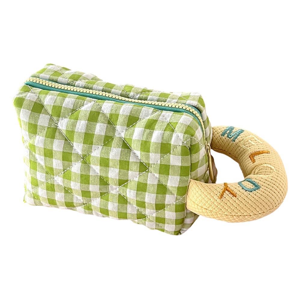 Fresh multi-functional Plaid cosmetic bag embroidered handbag cosmetic storage bag female student portable pencil case