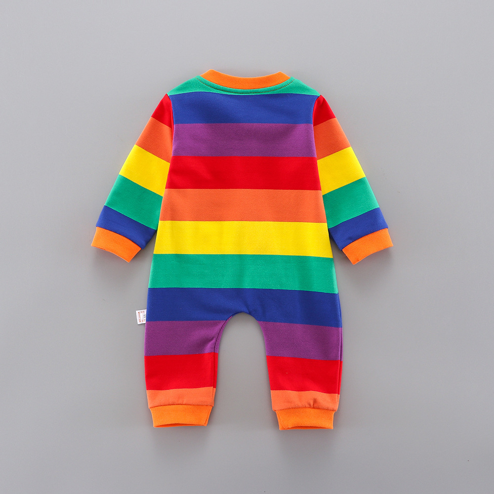 Picture of Infant Jumpsuit Spring & Fall Threaded Collar Long-Sleeved Stripesd Rainbow Zipper Shirt Outwear Baby Jumpsuit 0-1