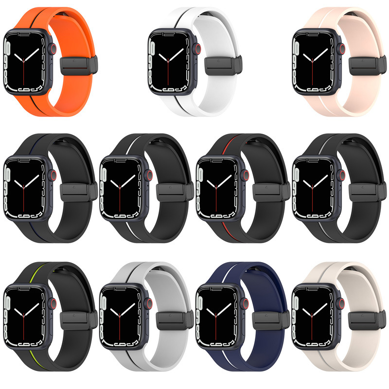 Picture of Two-color Striped Magnetic Folding Buckle Silicone Strap for Apple Watch Strap Magnetic Silicone Watch Strap