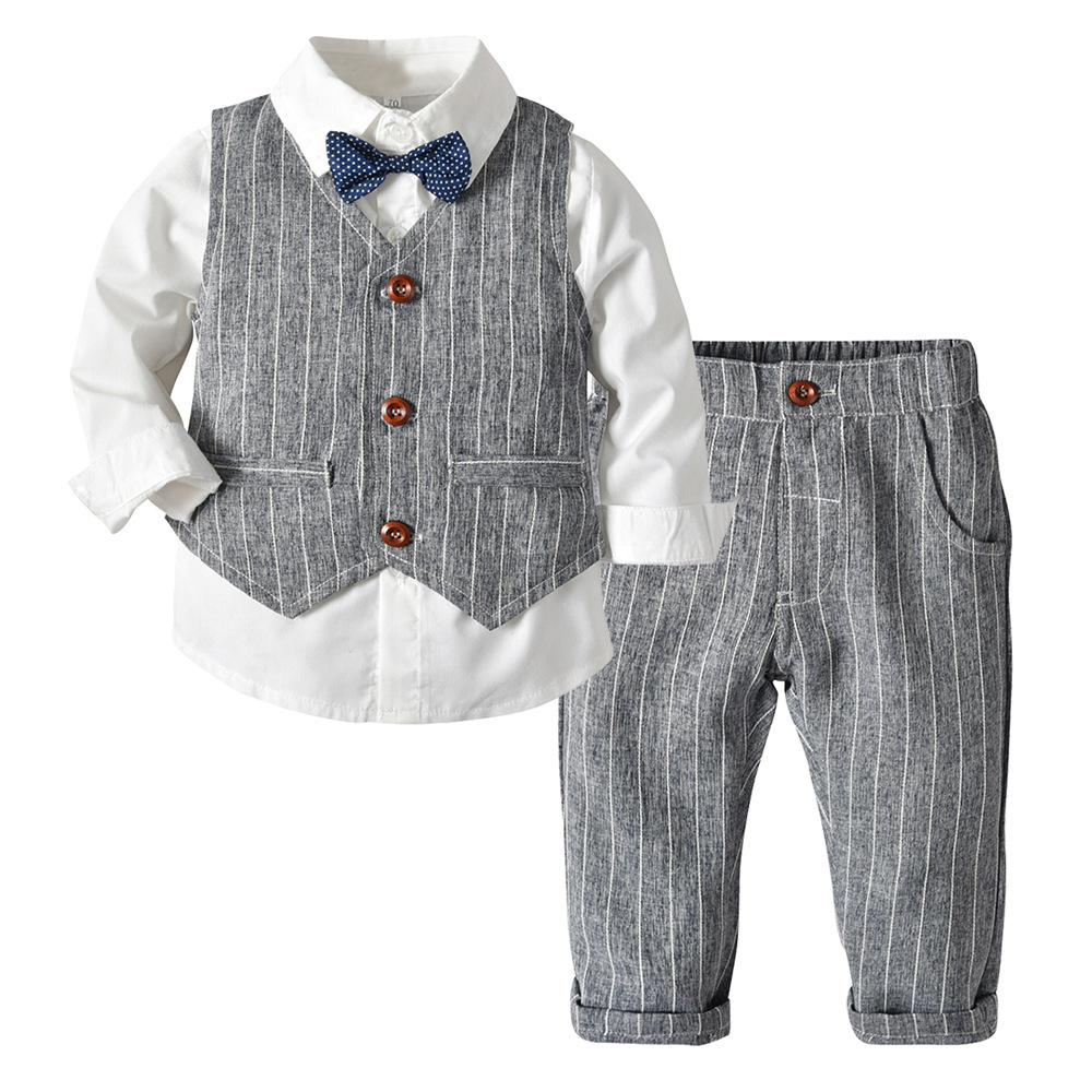 Picture of Children's Gentleman suit Children's Clothing Autumn Boy's Plaid Vest Three-piece suit Shirt Trousers Clothes One-piece