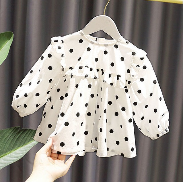 Picture of Girls' Shirt Children's Spring and Autumn Clothes Korean Style Western Style White Lace Shirt with Large Lapel for Baby Long Sleeve Top