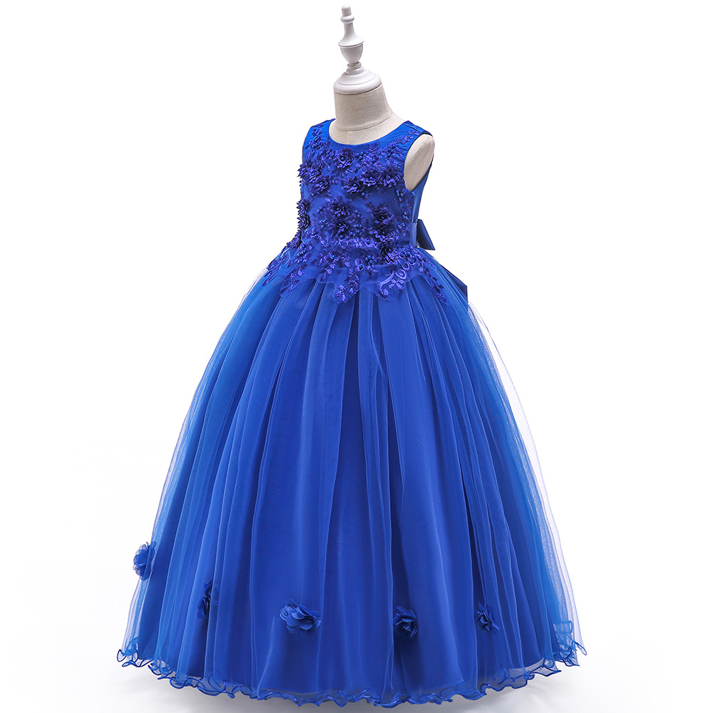 Picture of 2024 New Children's Long Dress Flower Beaded Grey Princess Dress Girl's Show Wedding Dress