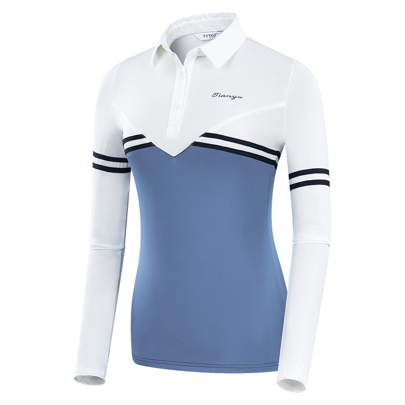 Picture of Golf Clothing Women's Autumn and Winter Slimming Look Top Long-Sleeved Lapel T-Shirt Color Matching Korean Style Sportswear for Women