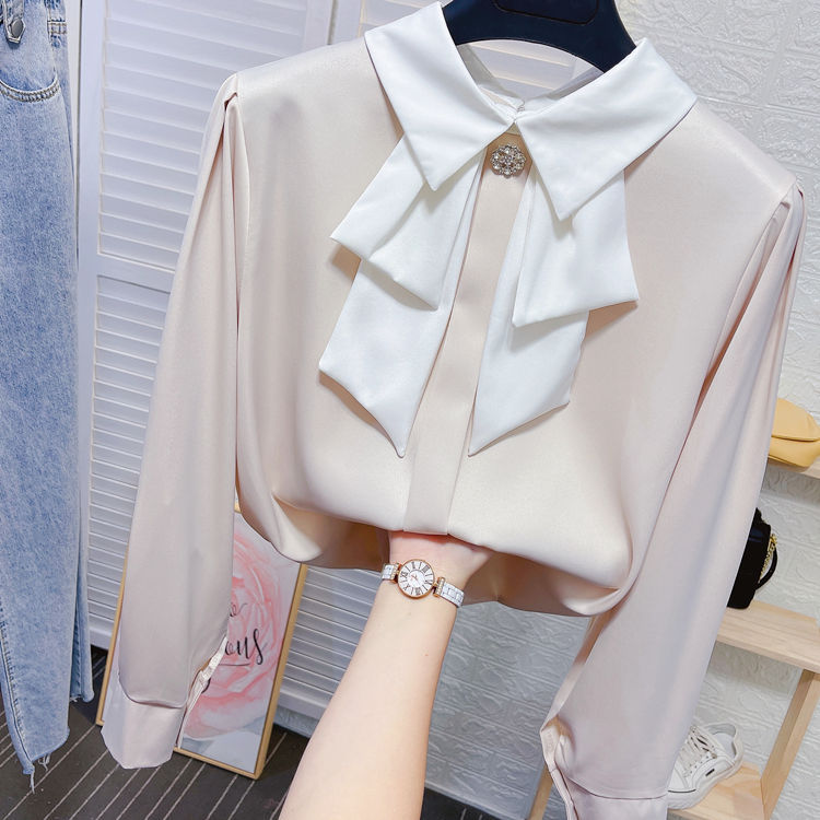 Picture of Small bow tie doll collar shirt women's autumn temperament OL fashion base shirt loose drape ribbon sweet top
