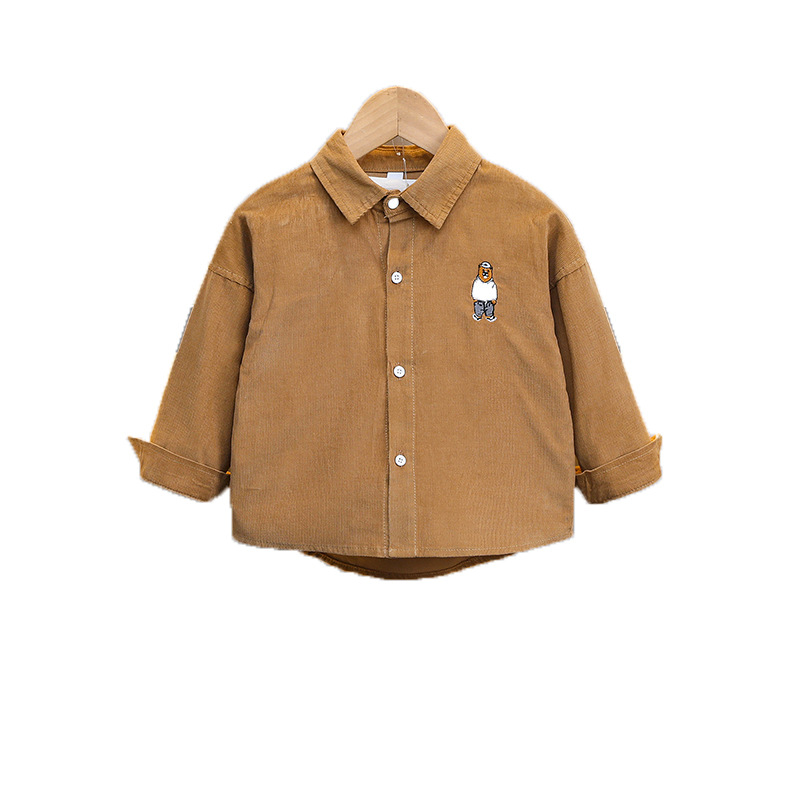 Picture of Children's Clothing Boys' Long-Sleeved Shirt 2025 New Cartoon Bear Embroider Kidsren's Corduroy Thin Outwear Fashionable