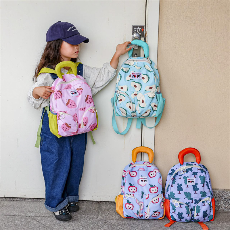 New Korean Style Children's Schoolbag Ins Cute Nylon Color Contrast Backpack Boys and Girls Cartoon Kindergarten Backpack