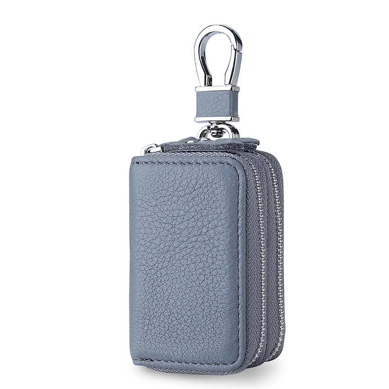 Picture of First layer cowhide double zipper car key bag leather key bag source factory wholesale waist hanging key chain men