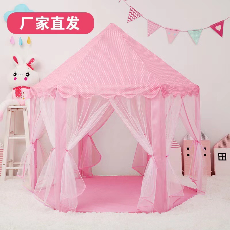 Picture of Children's Tulle Hexagon Tent Indoor Girls Fantasy Castle Decoration Game Baby Sleepable Mosquito-proof Toy House