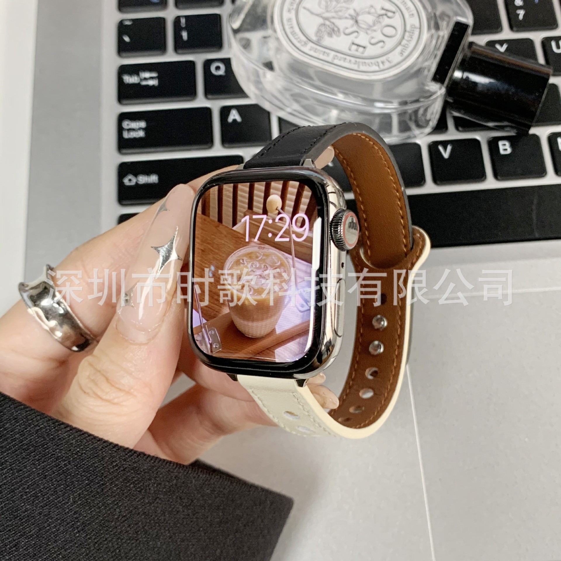 Picture of For Apple Watch Strap Ultra Fine Double Nail Color-matching Real Cowhide Small Barbarian Waist applewatch10 Strap Wholesale