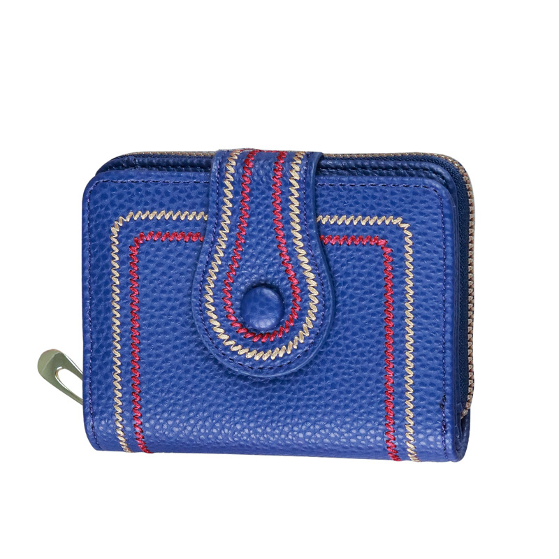 Picture of New Korean Women's Short Bag Zipper Buckle Wallet Lychee Embroidered Solid Color Coin Purse ID Card Bag