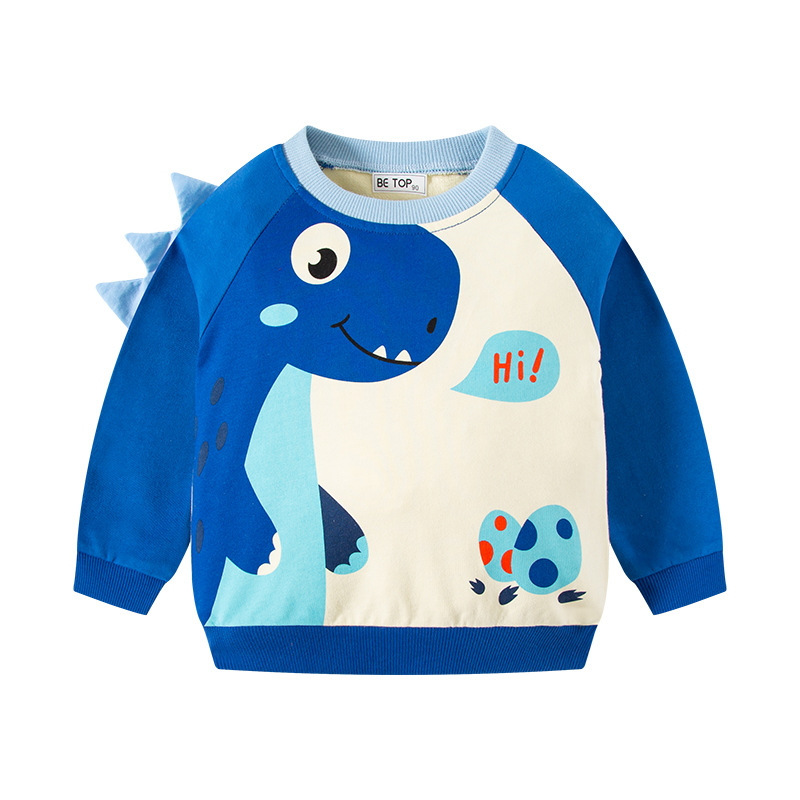 Picture of Be Top Kidsren's Clothing 2025 Spring and Autum New Kidsren's Cartoon Dinosaur Pullover Sweatshirt Long-Sleeved Contrast Round Neck Trendy