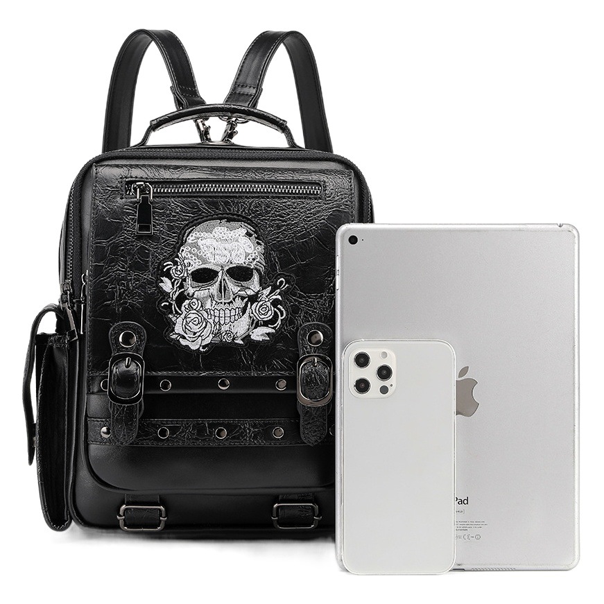 Cross-border new bag women's Gothic large capacity Women's backpack skull embroidered portable backpack computer bag