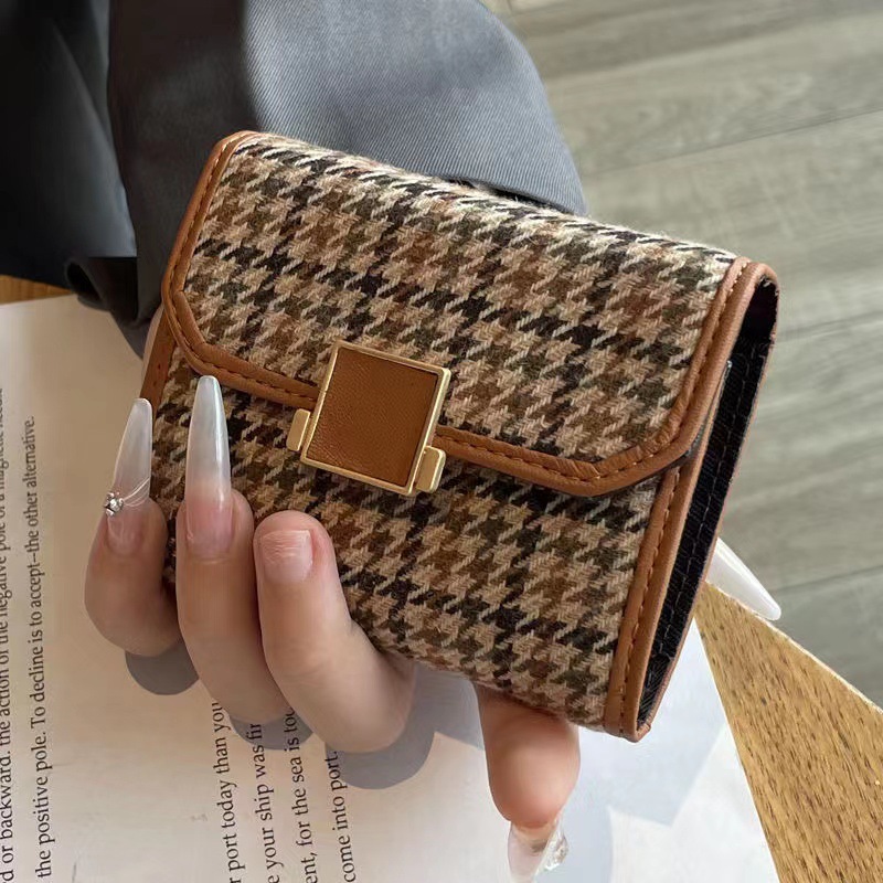 Women's Short Card Holder Popular Houndstooth Multi-Card Slot Wallet 70% off Niche Design Bank Card Coin Purse High-End