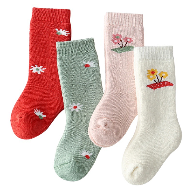 Muqi Momo children's thickened Terry socks newborn girls' socks winter warm mid-calf cotton socks wholesale