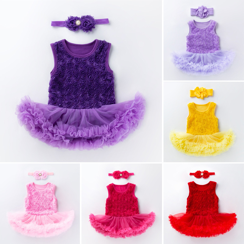 Picture of Amazon Hot Selling Baby Rose Sleeveless Princess Dress Baby Girl Solid Color Full Moon One Year Old Holiday Dress