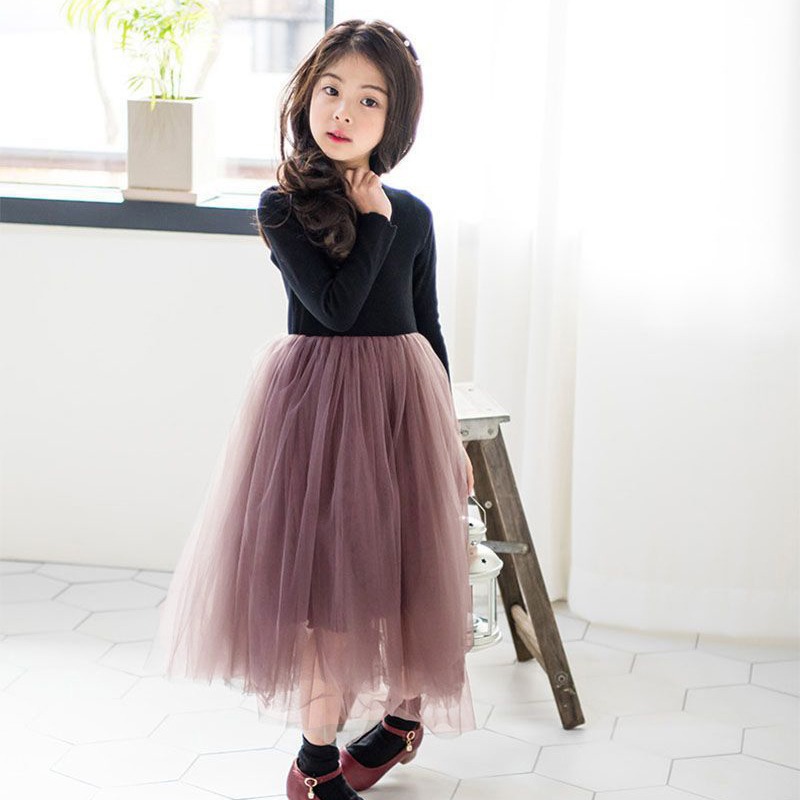 Picture of HT118 Girls' Autumn and Winter 2020 Girls' dress fleece-lined Thickened Korean Style Children's Wear Female Princess Dress Mesh Dress