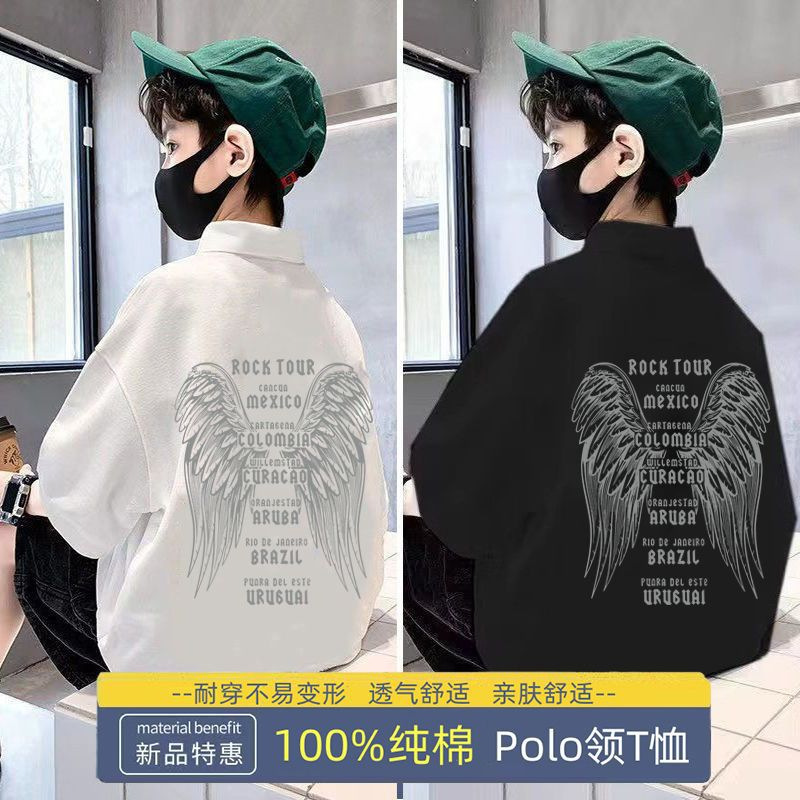 Boys Polo Shirt 2023 New Medium and Large Kidsren's Collared Half-Sleeved T-Shirt Loose and Versatile T-Shirt Pikachu Summer T-Shirt