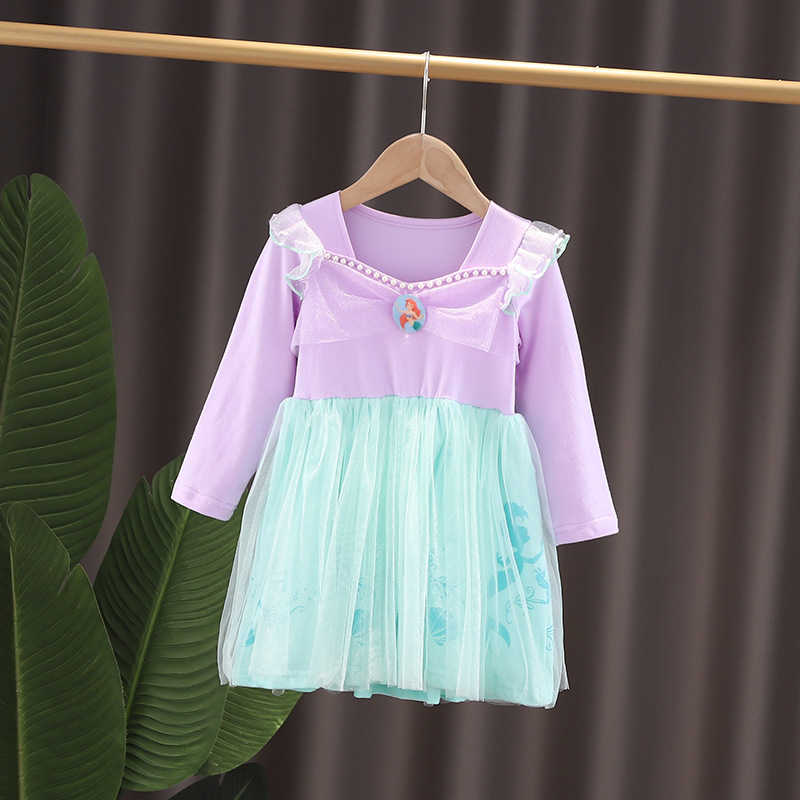 Picture of Foreign Trade Children's Clothing 2025 New Long-Sleeved Cotton Girls Dress Elsa Mermaid Princess Dress Halloween Costume