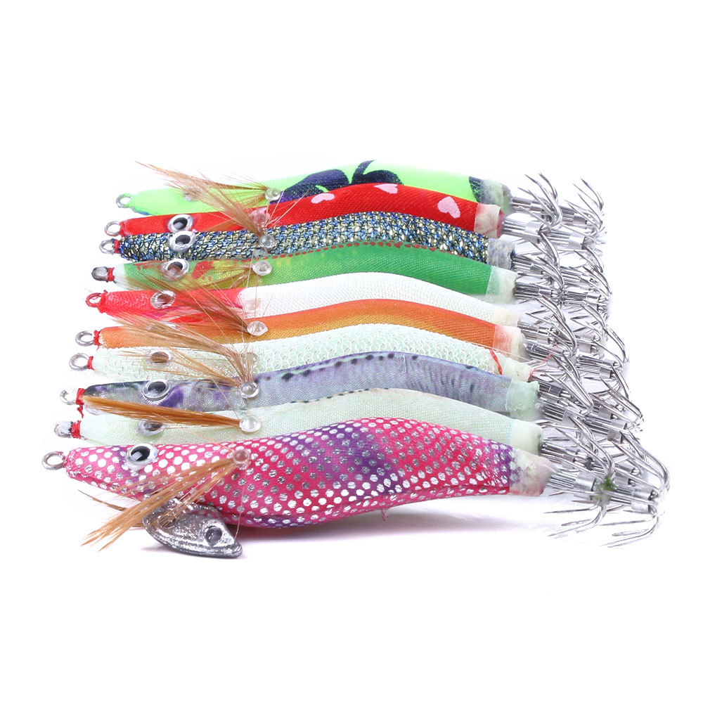 Picture of Hengjia/Hengjia 2.5 # 3.0 # 3.5 # Glow-In-The-Dark Simulated Shrimp Squid Needles Set of 10 Boxed Wooden Shrimp Wholesale
