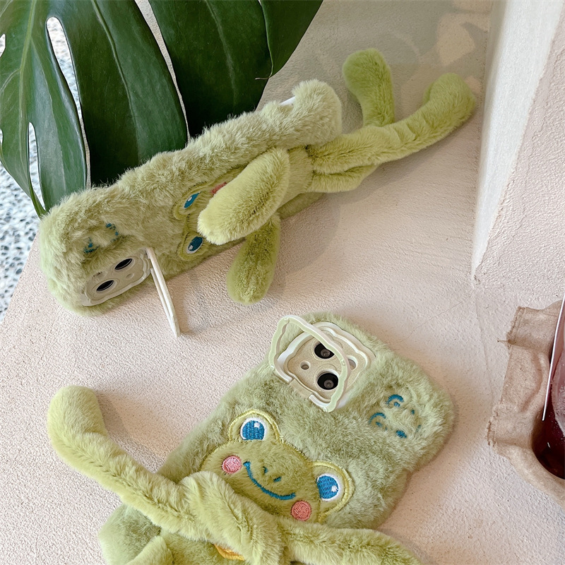 Picture of For Apple 14Promax plush mobile phone case 16 cute frog 15 creative pull 13 anti-fall cartoon doll