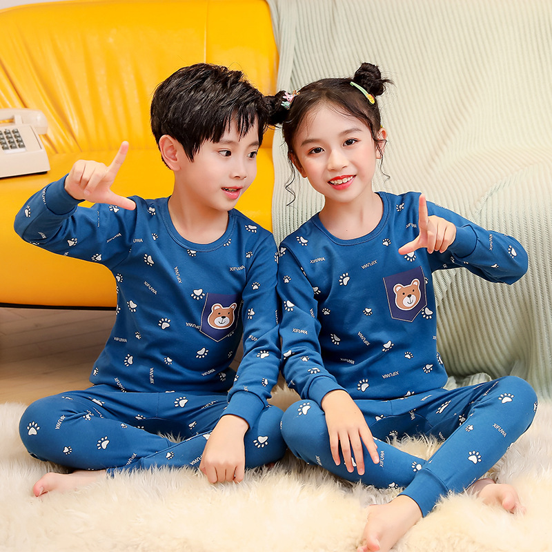 Children's Autumn Clothes and Long Trousers Set Round Neck Baby Bottoming Sweater Boys and Girls Pajamas Autumn Baby Intimates Pure Cotton