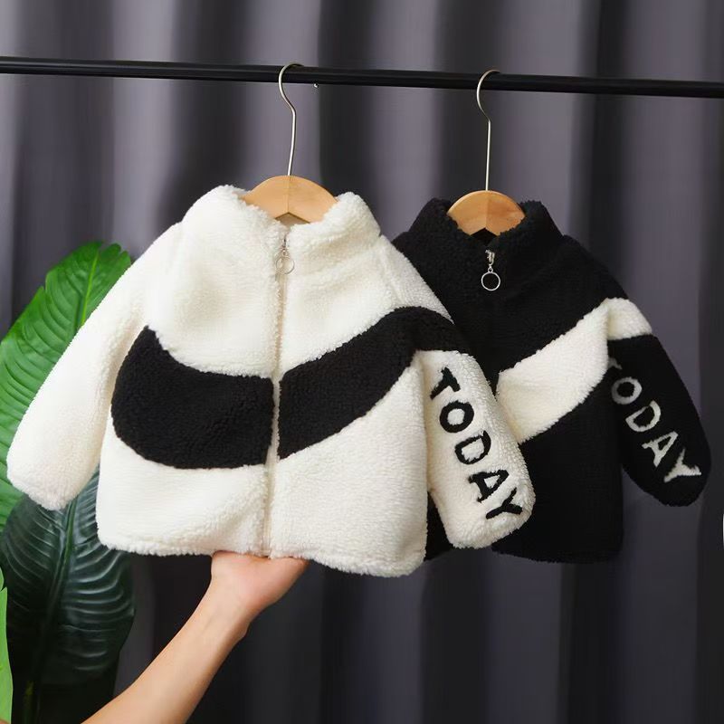 Boys' coat fleece-lined thickened autumn and winter new women's children's clothing western style top imitation lamb wool warm children's sweater