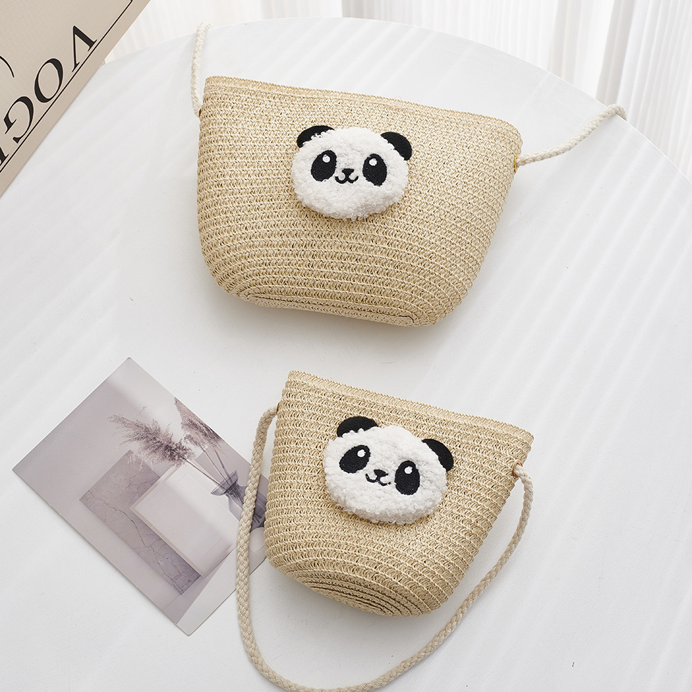 Picture of New Cartoon Kids Bag Woven Mobile Phone Bag Zipper Cute Giant Panda Travel One Shoulder Crossbody Coin Purse