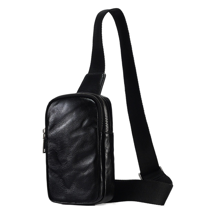 New Genuine Leather Men's Crossbody Chest Bag Sports Trendy Brand Fashion Shoulder Bag Men's Bag Vegetable Tanned Leather Vintage Chest Bag Men's