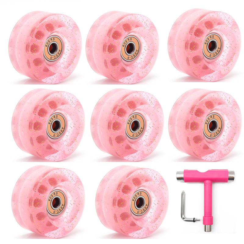 Picture of 5832 double-row skate shoes high elastic PU wheel four-wheel roller skates 82A non-luminous wheel colorful sequins transparent wheel