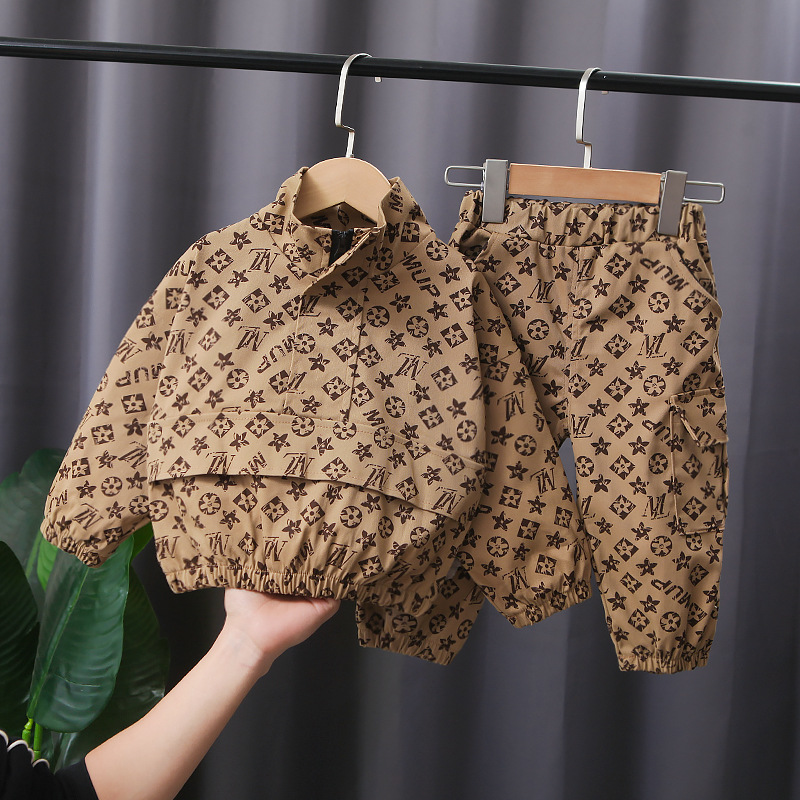 Picture of Children's children's clothing Korean new boys and girls baby two-piece set stitching collar printing long sleeve two-piece suit fashion generation hair